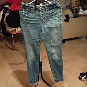 Madewell Distressed Blue Button-Fly Skinny Jeans